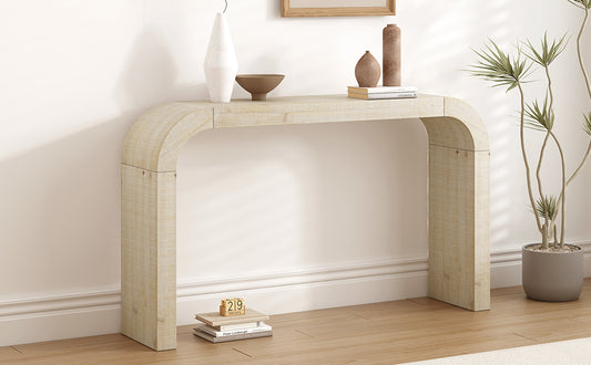 52 Wood Console Table With Curved Edge, Natural Texture, Perfect For Entryways And Living Rooms