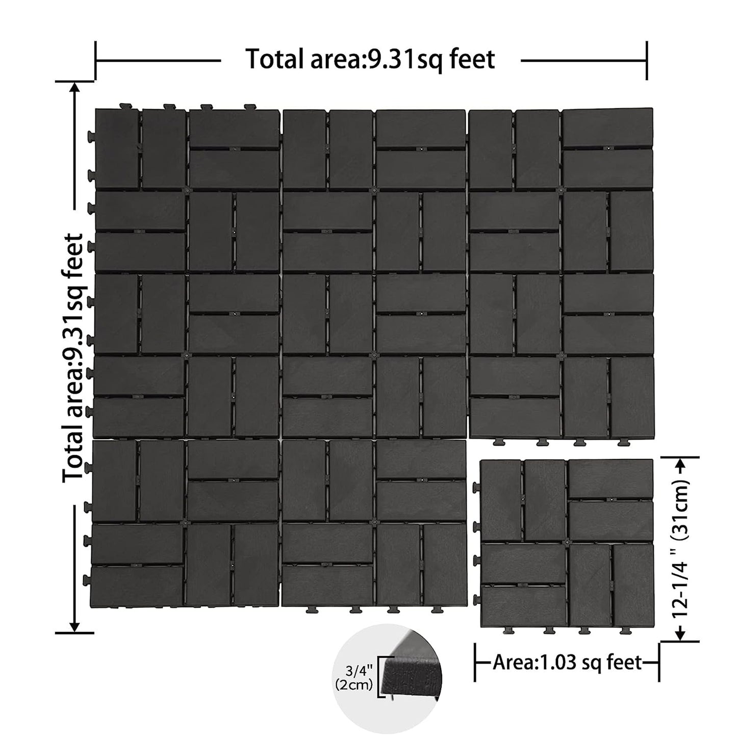Patio Interlocking Deck Tiles, 12 X12  Square Composite Decking Tiles, Four Slat Plastic Outdoor Flooring Tile All Weather For Balcony Porch Backyard,  Gray, Pack Of 36