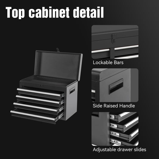 Tool Chest, 5-Drawer Rolling Tool Storage Cabinet With Detachable Top Tool Box, Liner, Universal Lockable Wheels, Adjustable Shelf, Locking Mechanism, Metal Tool Cart For Garage Workshop