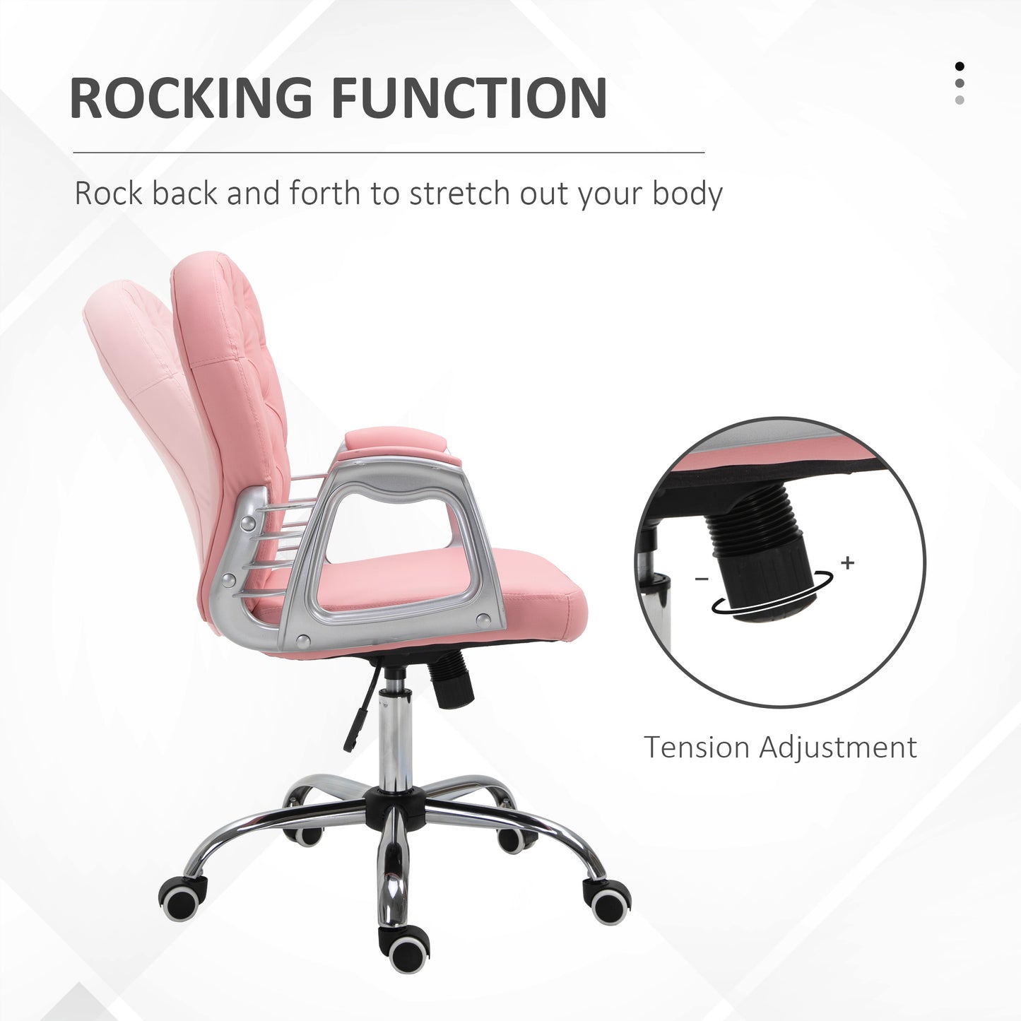 PU Leather Home Office Chair, Button Tufted Desk Chair With Padded Armrests, Adjustable Height And Swivel Wheels, Pink