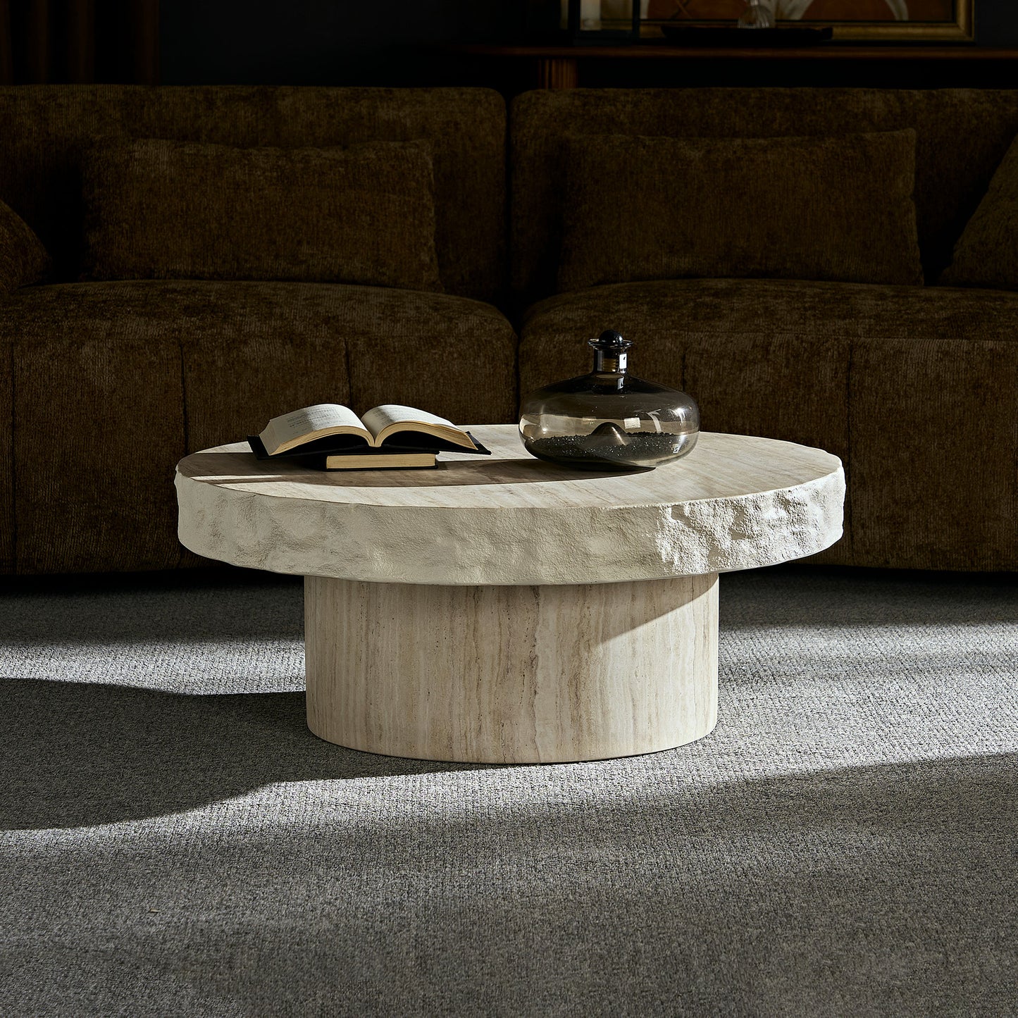 31.69 Inch Faux MARS Textural Patterns Coffee Tables For Living Room ,No Need Assembly Beige