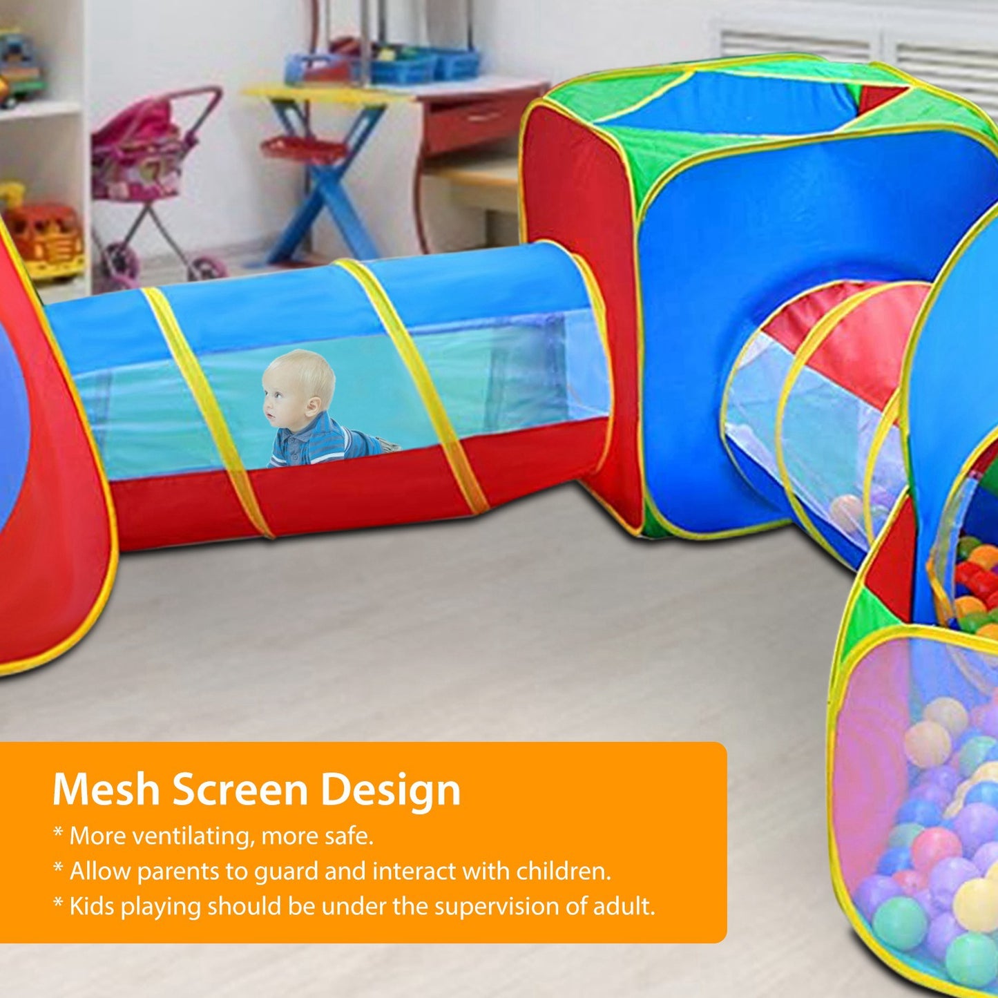 5Pcs Kids Ball Pit Tents Playhouse With 2 Crawl Tunnel & 2 Tent For Boys Girls Toddlers Preschool Children Indoor Outdoor