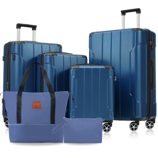 Hardshell Luggage Sets 6 Piece Suitcase Set, Expandable Lightweight Suitcases With Dual Wheels, TSA Lock For Men Women, Blue