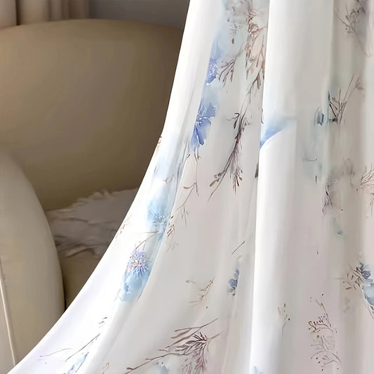 Women's Deep V-Neck Floral Print Boho Maxi Dress With Long Sleeves - A-Line Waist Ruffle Hem Dress For Spring&Summer Vacation