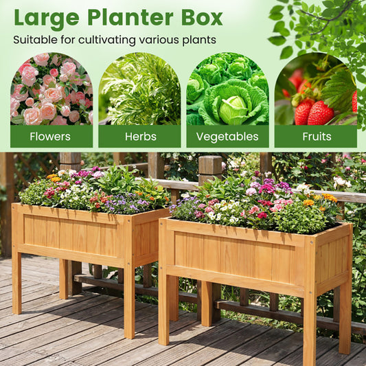 Wood Raised Garden Bed Elevated Planter Box With Bed Liner And Drainage Holes For Vegetables Flowers Herbs For Garden, Backyard, Balcony Or Patio