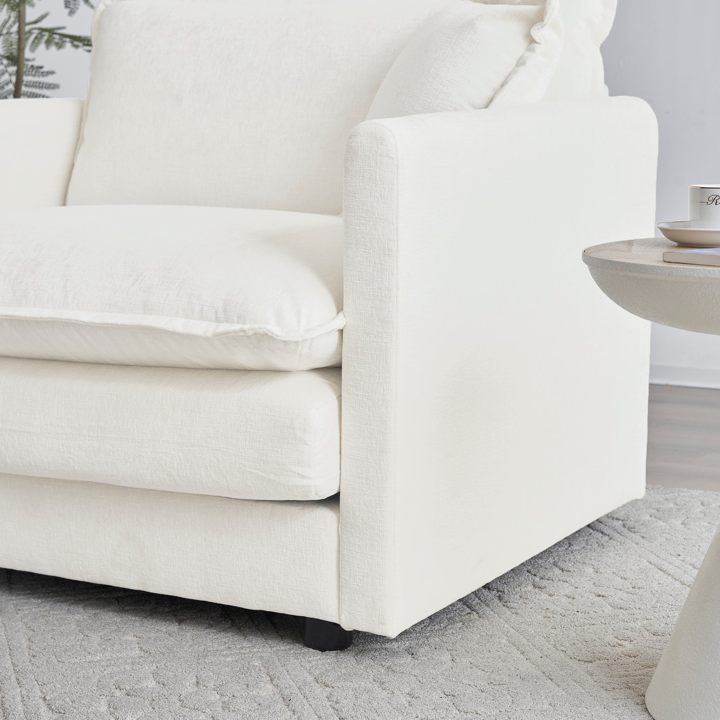 U-Shaped Sectional Sofa W Reversible Footrest, 5-Seater Convertible Corner Couch With 2 Ottomans ,Modern Minimalist Soft Sofa & Couch For Living Room , White