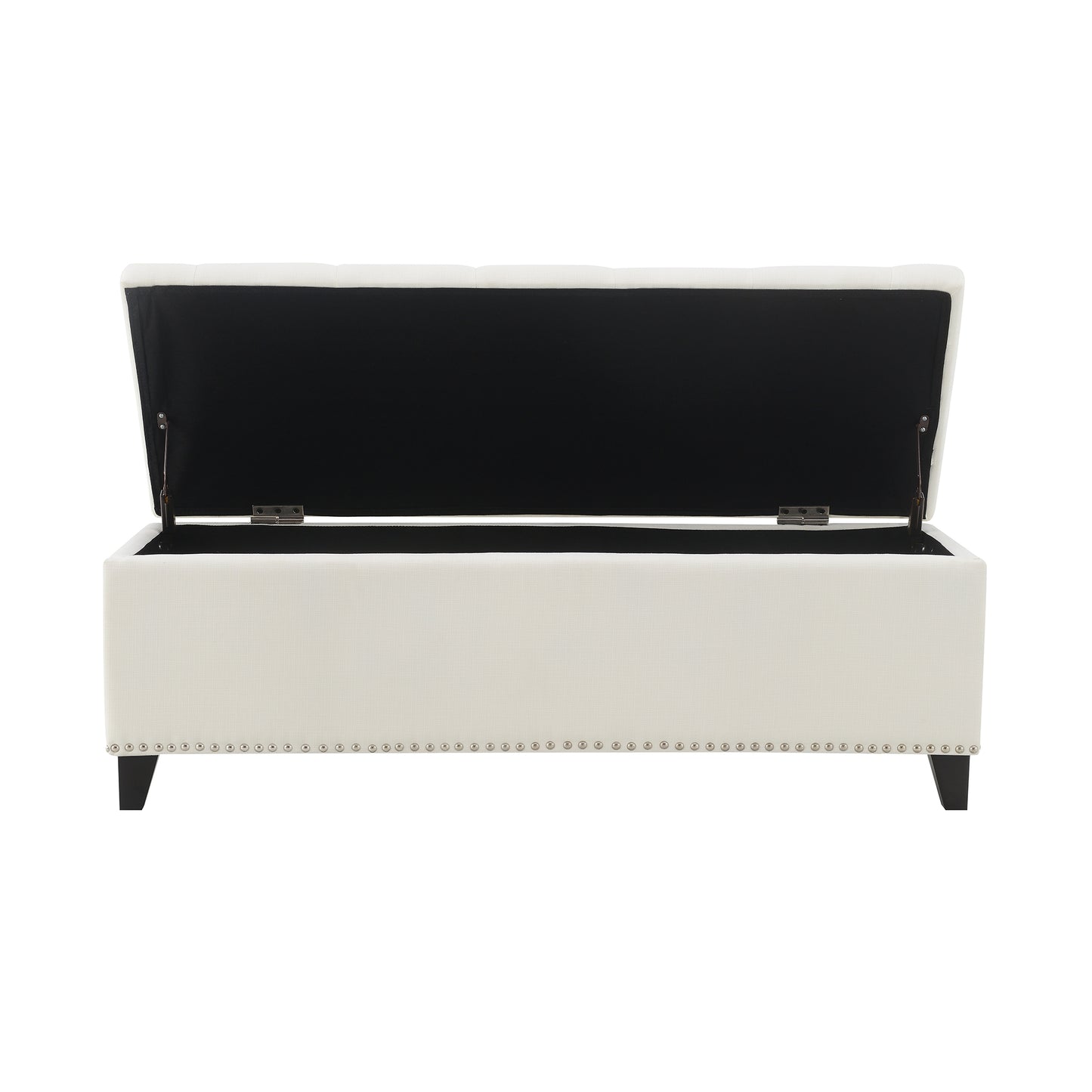 47.5  Storage Ottoman, Storage Bench With Safety Close Hinge, Linen Button-Tufted Ottoman For Living Room, Entryway, Hallway, Foot Rest, Support 500lbs - Beige
