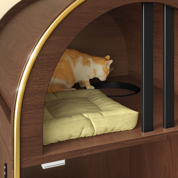 Cat Litter Box Enclosure , 2-in-1 Condo Cat Bed, Cat Shelter Furniture With Two-Level Cozy Haven For 2 Cats, Cute Kitty Condo For Sleeping, Luxury Cat House& Furniture, Espresso