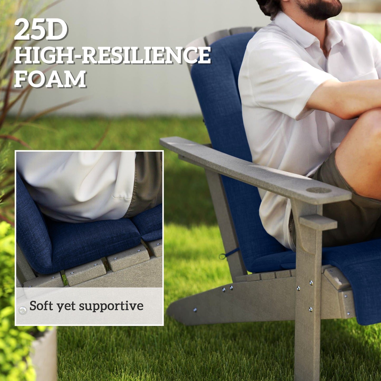Set Of 4 Outdoor Chair Cushions, High Back Adirondack Chair Cushion With Ties, High-Density Foam, Navy Blue