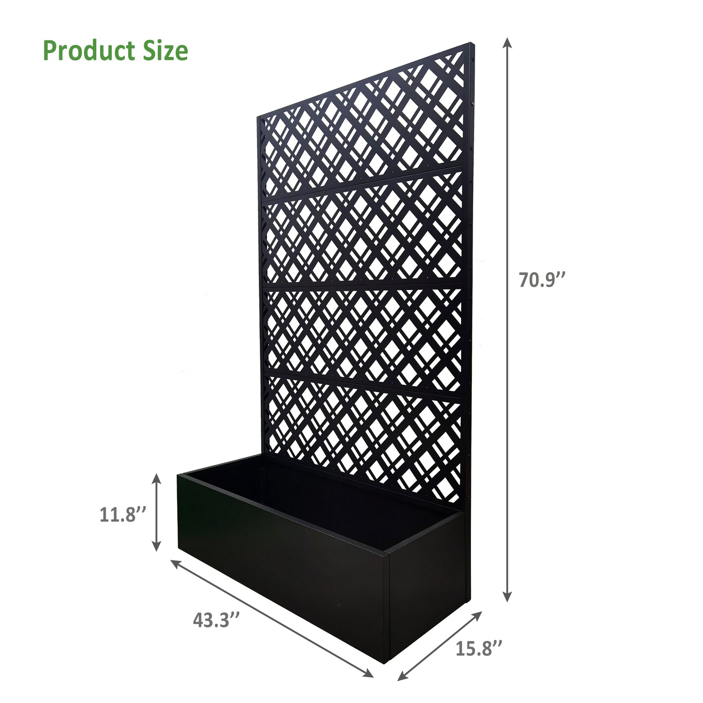 Metal Planter Raised Garden Bed With Trellis 70.9in H X 43.3in W X 15.8in D - Garden Box For Climbing Plants Flowers Vegetable With Drainage Holes, Rhombus Black
