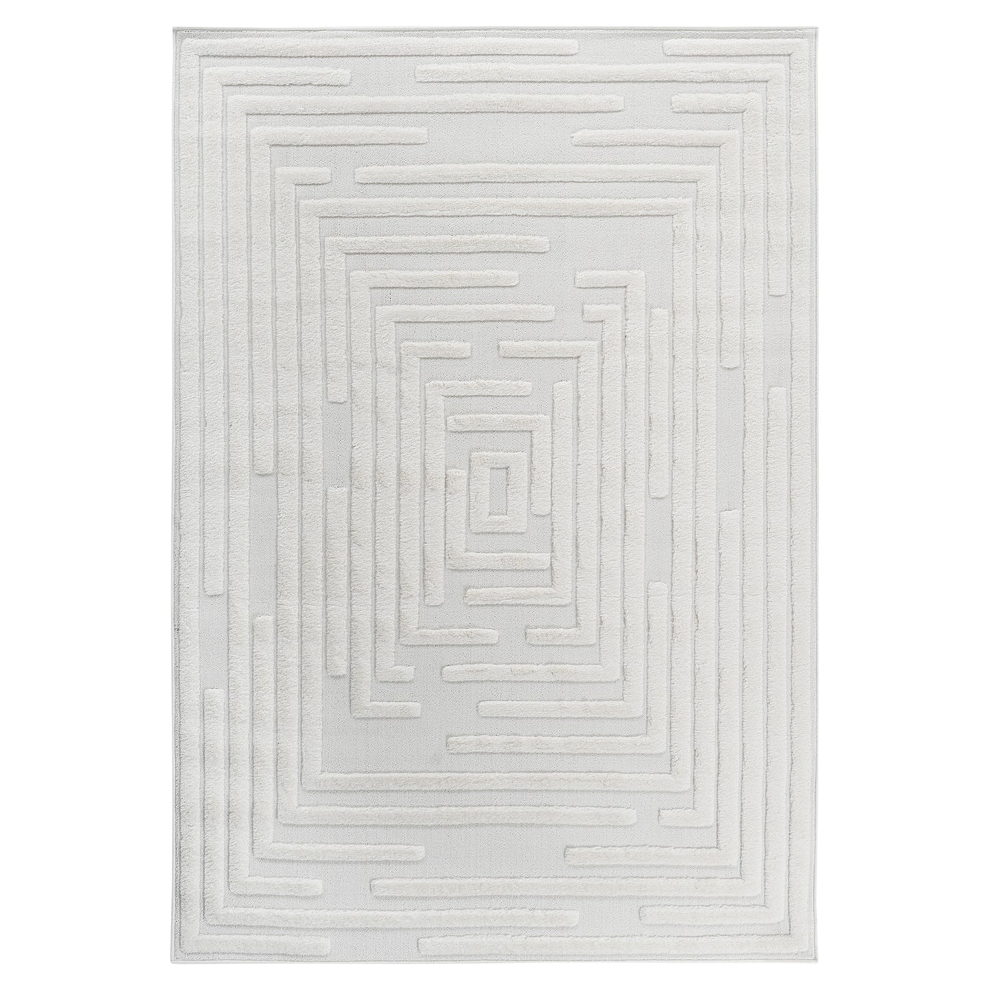 Step Collection High-Low Striped Cream Indoor Area Rug, 7'9''x10', Modern, Contemporary, Geometric, Bohemian, Bedroom, Kitchen, Living Room, Non Shedding Carpet