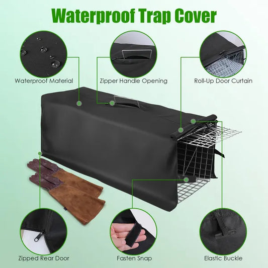 Humane Cat Trap Cage With Waterproof Cover Gloves Catch Release Live Animal Rodent Cage Collapsible Galvanized Wire For Raccoons Beavers Groundhogs Foxes Armadillos