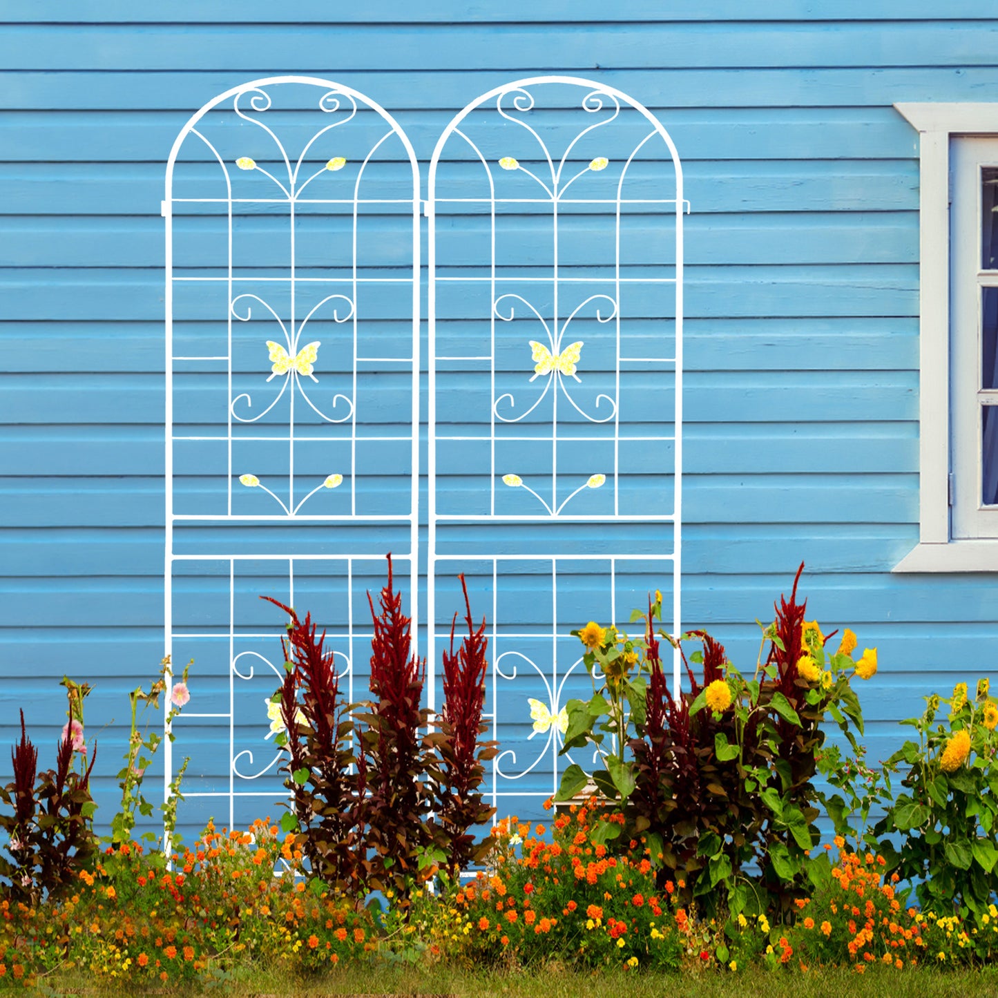 2 Pack Metal Garden Trellis 86.7  X 19.7  Rustproof Trellis For Climbing Plants Outdoor Flower Support Cream White