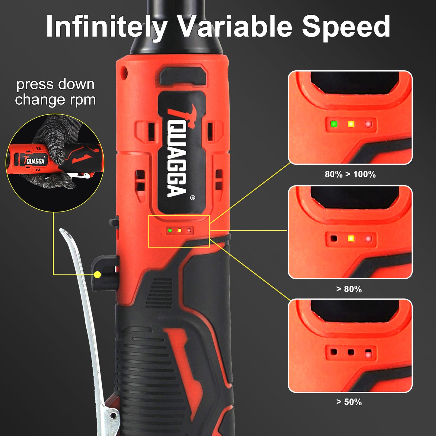 TQUAGGA 18V Extended Cordless Electric Ratchet Wrench Set, Extended Neck, Variable Speed, 18V, 18V Cordless Electric Ratchet Wrench Set, Automotive Repair Tools, Electric Tools