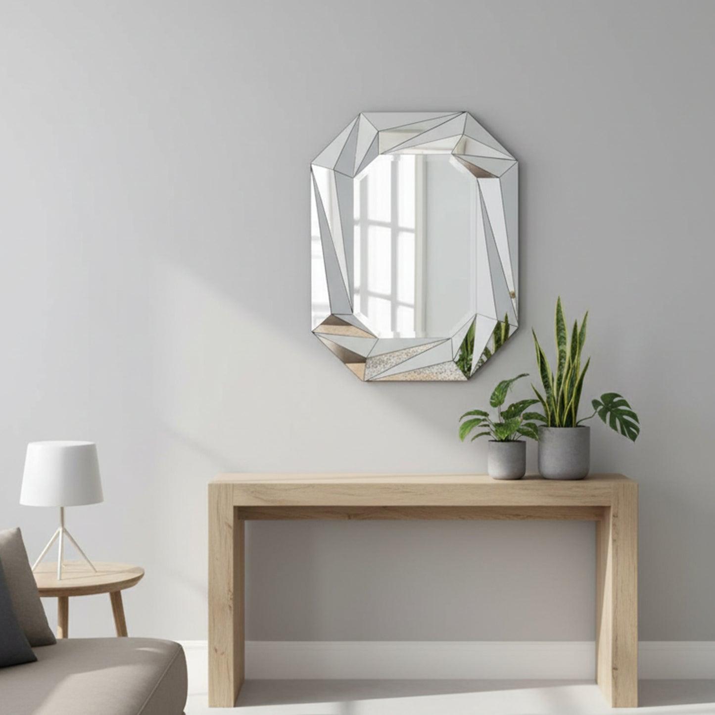 Diamond Shaped Large Wall Mirror For Decor Elegant Living Room, Modern Beveled Edge Frameless Accent Mirror For Entryway, Dining Room, Bathroom