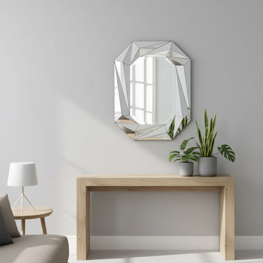 Diamond Shaped Large Wall Mirror For Decor Elegant Living Room, Modern Beveled Edge Frameless Accent Mirror For Entryway, Dining Room, Bathroom