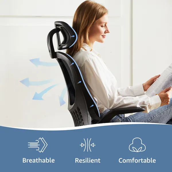 Ergonomic Office Computer Desk Chair, Mesh High Back Rolling Swivel Adjustable Task Chair With Headrest And Flip-up Armrests, Chair With Wheels, Black