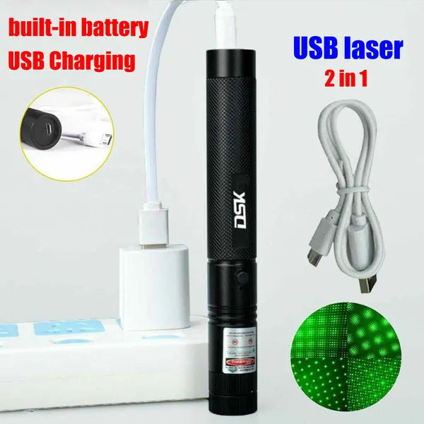 USB Laser 2in1 High Power 532nm Green Laser Pointer Pen Visible Beam Grande-Star Pattern Lazer Pen&1x USB Cable 1mw