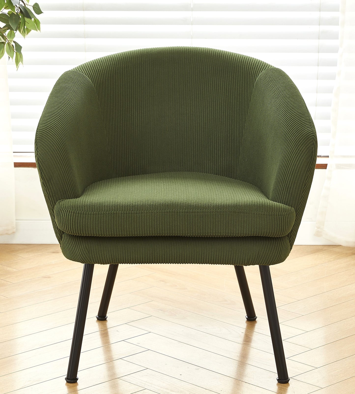 Corduroy Accent Chair With Black Metal Legs, Modern Upholstered Armchair, Comfy Barrel Chair For Living Room Bedroom