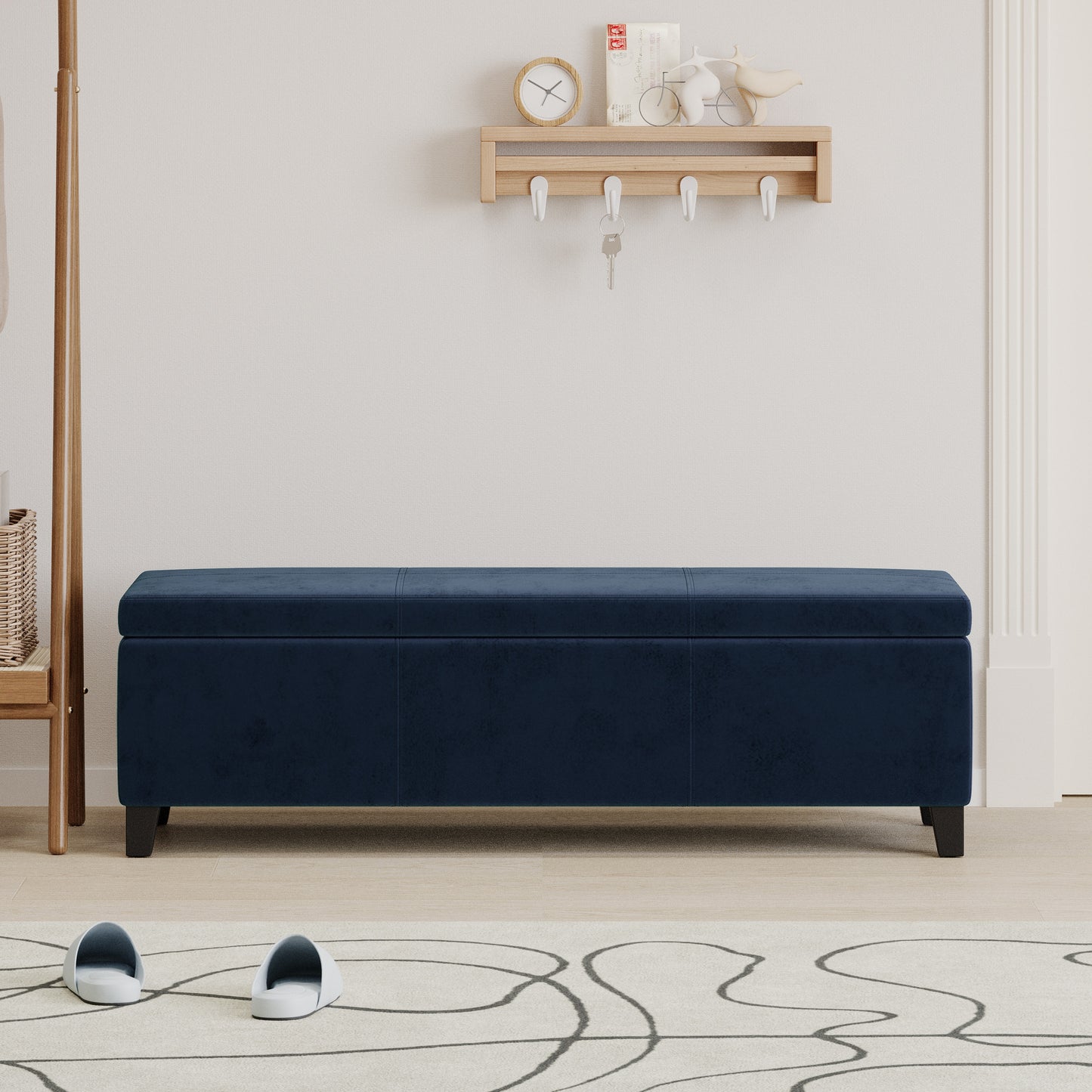 Indoor Dark Blue Storage Ottoman Bench - 51.25  L Upholstered Entryway Bench With Hidden Storage, 300lbs Weight Capacity For Living Room, Bedroom & Hallway