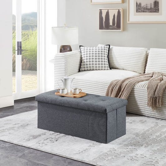 Folding Storage Ottoman Bench, Ottoman Foot Rest, End Of Bed Bench, Storage Chest, For Living Room, Bedroom, Entryway, 35 Inches, Gray
