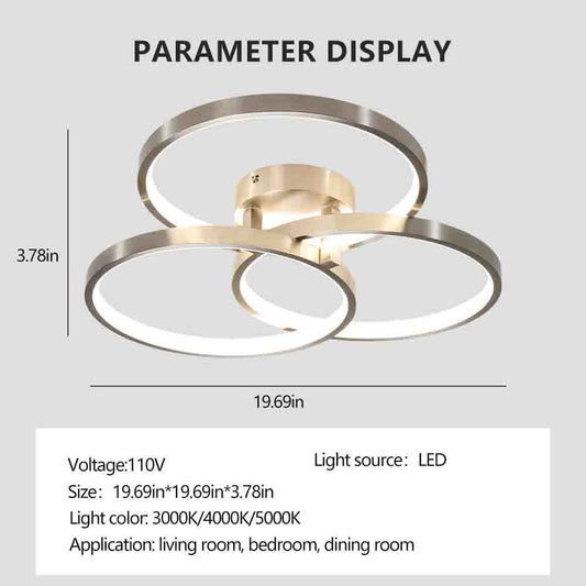 20in Modern LED Ceiling Light Fixture - Circular 3-Ring Design, Dimmable, Contemporary Brushed Nickel Finish For Living Room, Bedroom & Office
