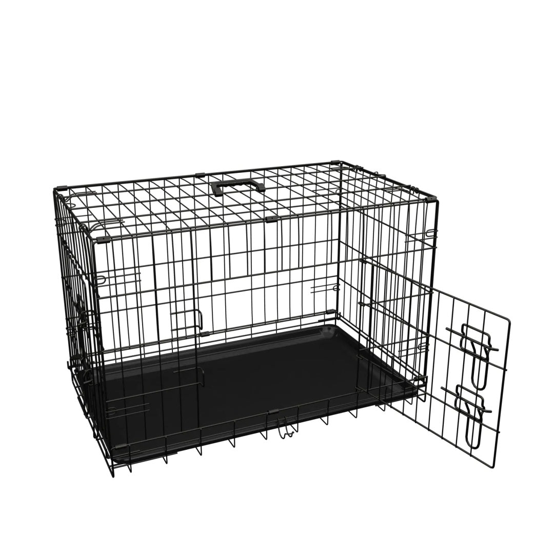 Dog Crate, 42 Inch Large Dog Cage With Divider And Plastic Leak-Proof Pan Tray, Double Door Folding Metal Wire Cage For Indoor, Outdoor, And Travel, Made In Vietnam