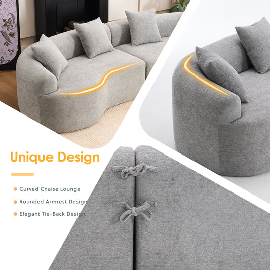 Curved Boneless Sofa Compression Modular 110'' Sectional Grey High-Density Couches Sleeper For Living Room Bedroom Apartment Lounge Chenille
