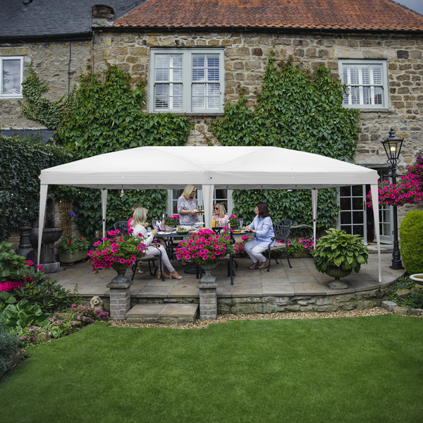 Instant Up Canopy Tent White, No Sidewalls Design, Powder Coated Steel Frame, 10x20mm Crossbar, 210D Oxford Outdoor Folding Tent With Carry Bag, No Sandbags