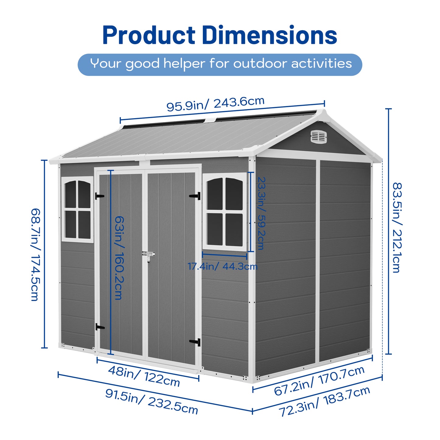 Plastic Utility Shed 8x6 Ft With Floor  Lockable Storage Shed For Garden Tools & Trash Bins, All-Weather Outdoor Organizer In Gray-White