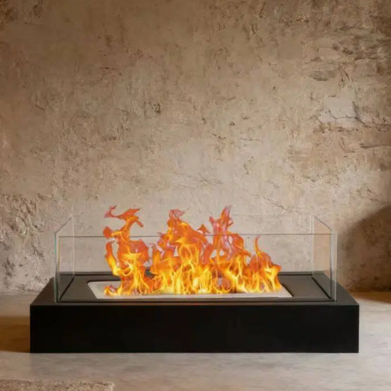 Rectangle Glass Large Tabletop Fireplace 13.8H  Portable Fire Bowl Pot Clean Burning Fireplace For Indoor Outdoor Patio Parties Events