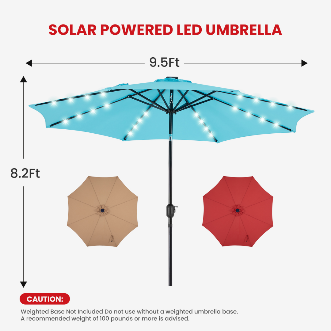 10ft Solar Polyester 32 LED Lighted Patio Umbrella With Tilt Adjustment And UV-Resistant Fabric