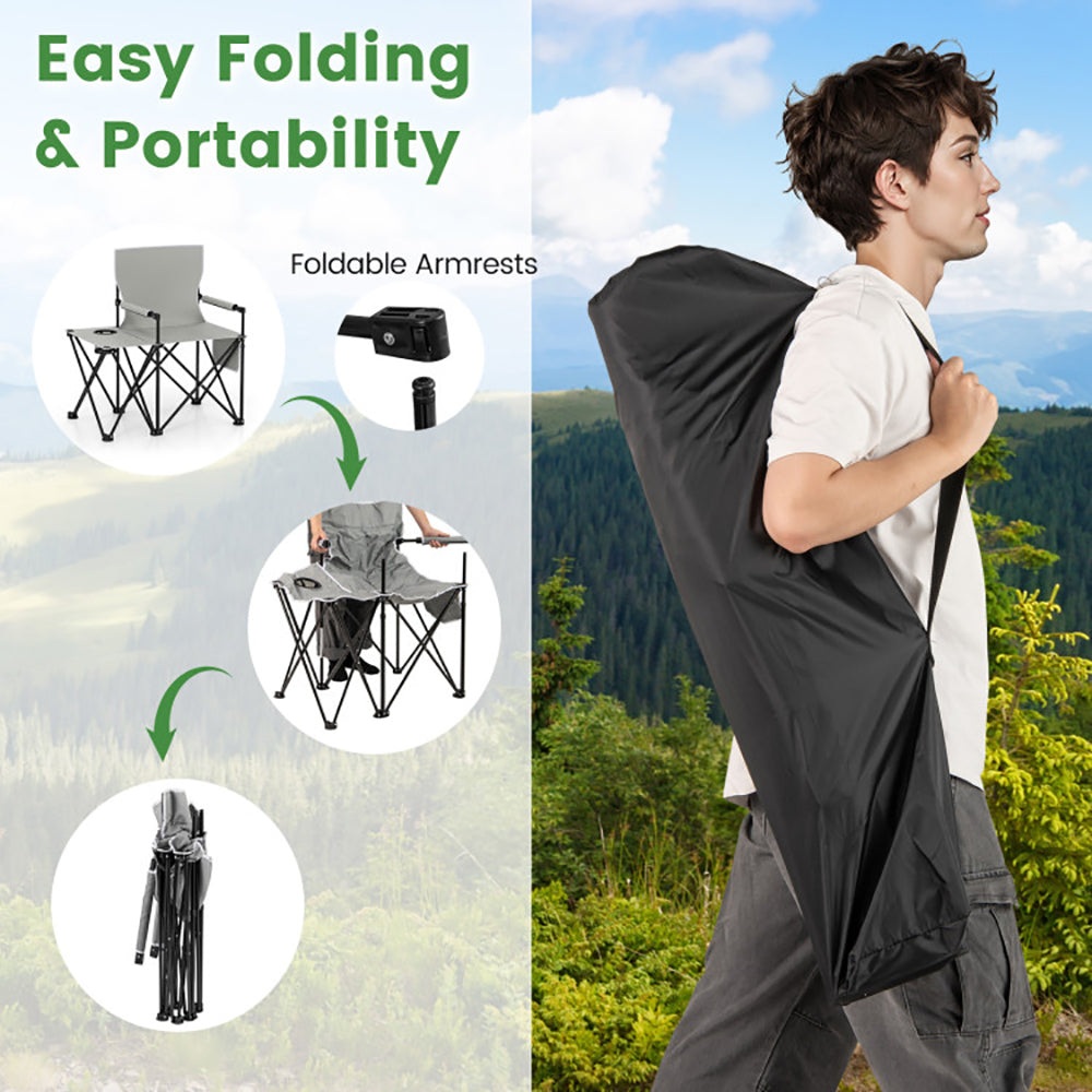 Oversized Camping Chair With Side Table And 2 Storage Pockets PU Coated Oxford Cloth For Camping, RV Trip Or Family Travel