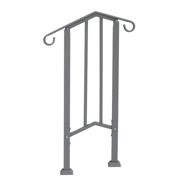 Handrails For Outdoor Steps, Iron Handrail Fits 1 Step, Transitional Handrail With Installation Kit, Silver