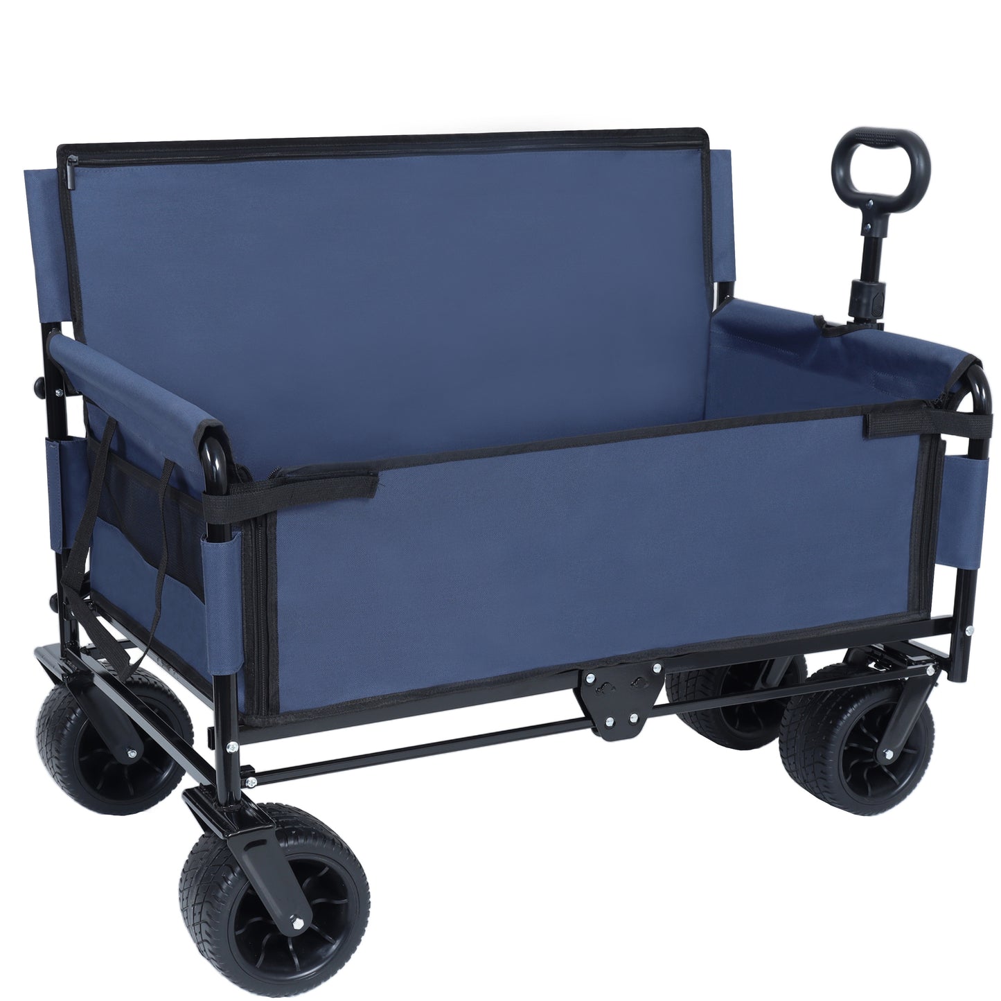 3- In- 1 Convertible Folding Wagon Cart With Bench Seat & Storage -  500lbs Heavy- Duty Utility Wagon  180L Capacity All- Terrain Wheels For Camping  Beach  Sports  Garden  Dark Blue