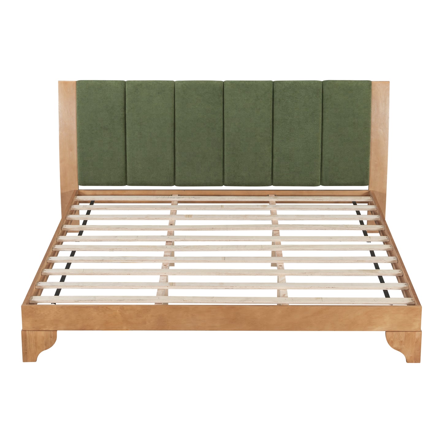 Premium Pine Wood King Bed Frame,King Size Bed Frame With Headboard Included,Mid Century Modern Bed,Natural&Green Color
