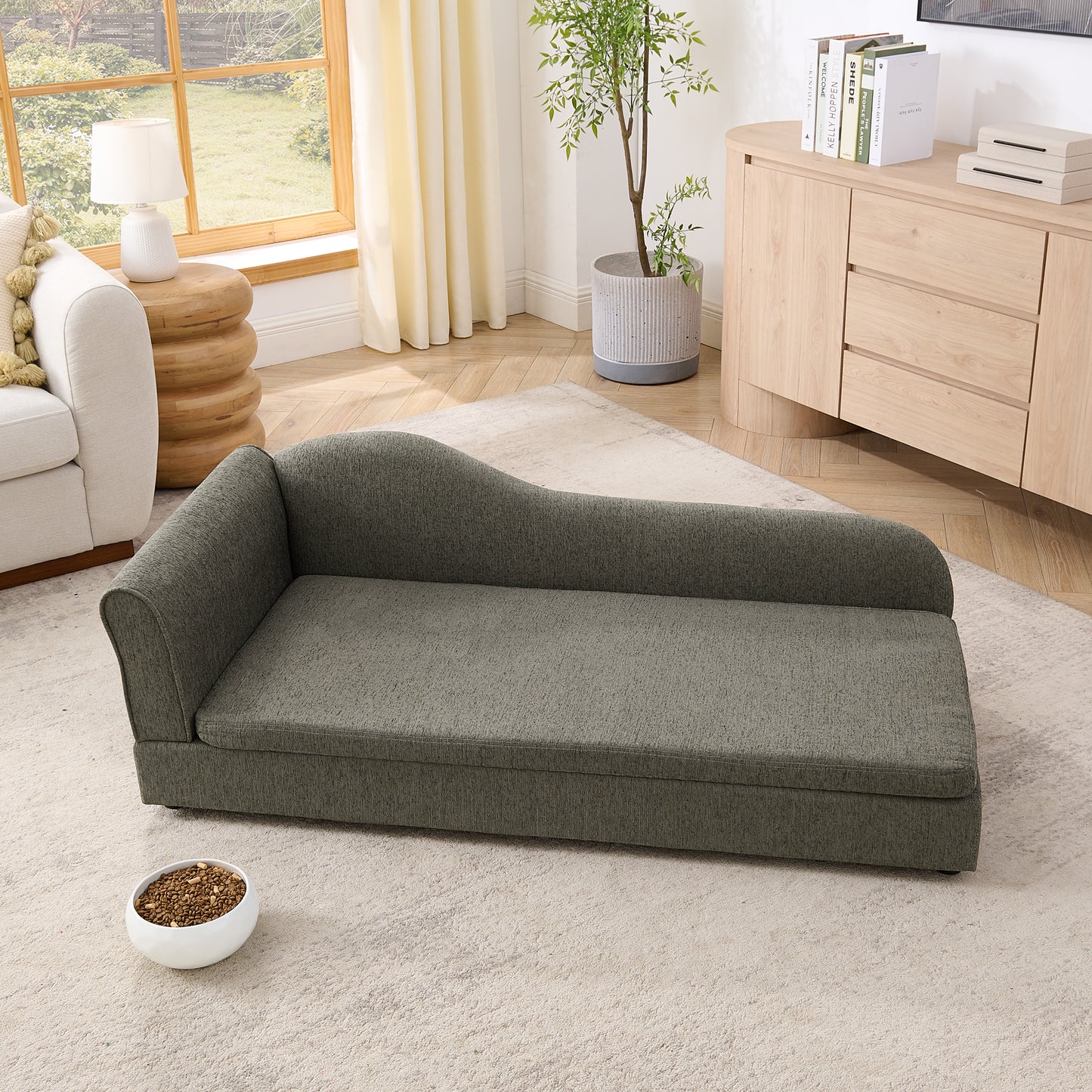 Oversized Pet Sofa For Medium Large Dogs - Modern Irregular Wave Backrest, Single Armrest, Premium Breathable Linen Fabric, Soft Cushion & Low Plastic Feet-DARK GREY