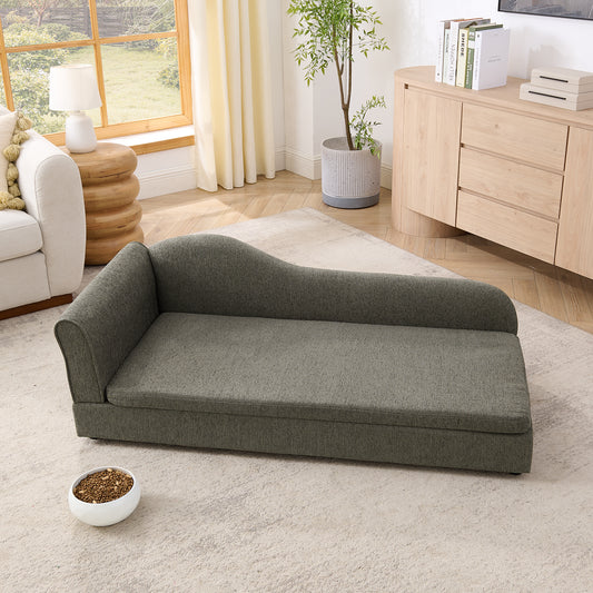 Oversized Pet Sofa For Medium Large Dogs - Modern Irregular Wave Backrest, Single Armrest, Premium Breathable Linen Fabric, Soft Cushion & Low Plastic Feet-DARK GREY