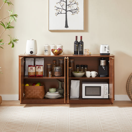 63  Vertical Stripe Buffet Cabinet Sideboard With Stoarge, Curved Wave Design, TV Stand, For Bedroom, Living Room, Hallway, Walnut,63 W X 15.75 D X 31.5 H.