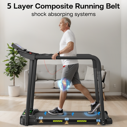 A Walking Treadmill For The Elderly, Featuring A Stable And Safe Structural Design, A Large LED Display For Seniors, Long Handrails For Balance, And A 300-pound Capacity.