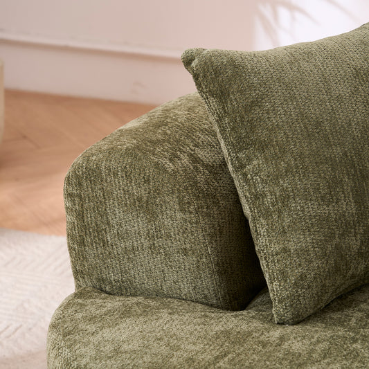 Crescent-shaped Sofa, Modern Low-back Design With Deep Cushions, Self-inflating Foam-filled Large Two-seater Sofa Requiring No Assembly.  Green Chenille Fabric