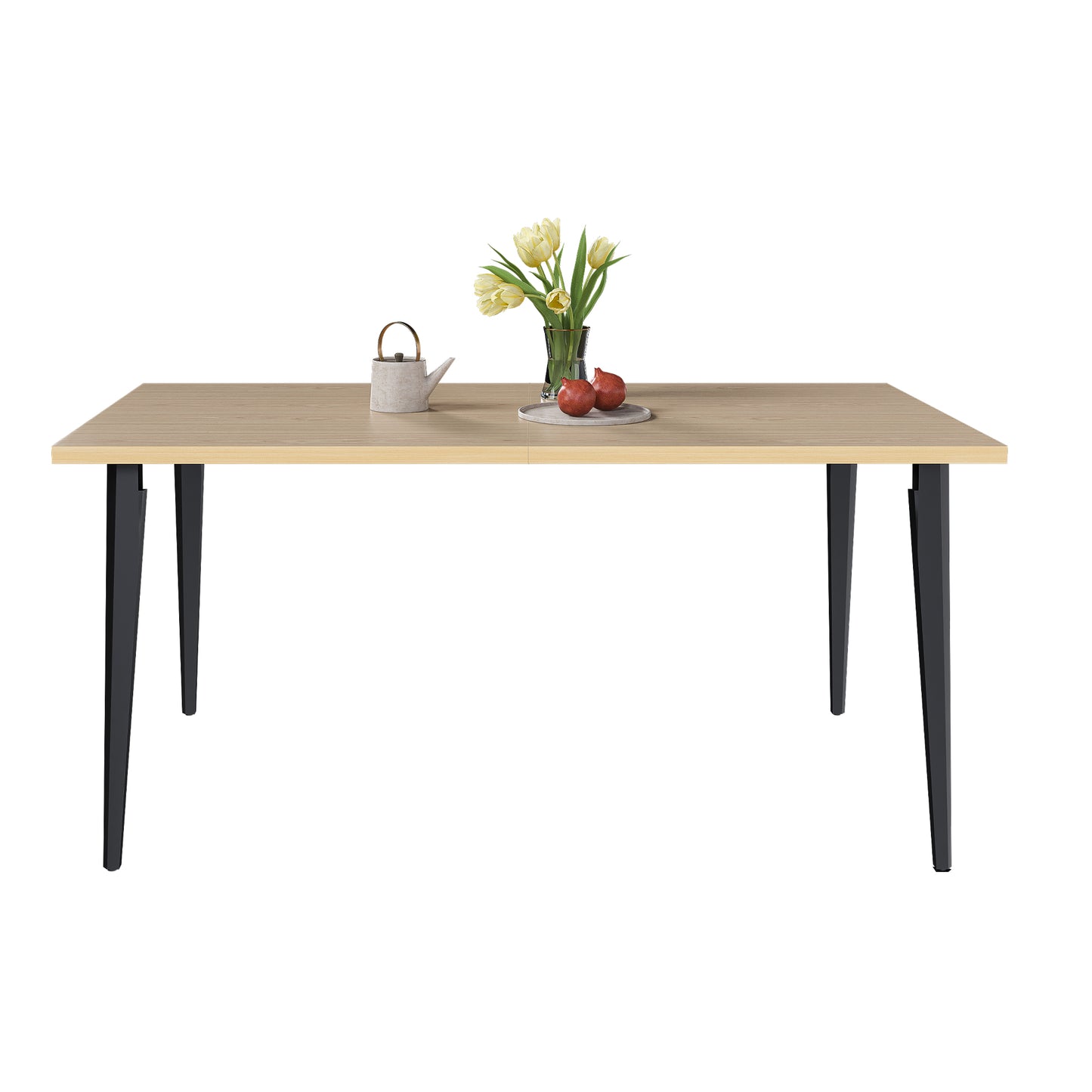 63-inch Modern Dining Table, Wooden Tabletop & Rust-Resistant Iron Legs, Rectangular Kitchen Table For 6-8 People, Rustic Industrial Design For Dining Room, Patio Table Only