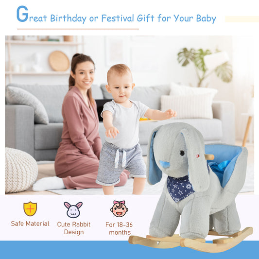 Kids Ride-On Rocking Horse Toy Bunny Rocker With Fun Play Music & Soft Plush Fabric For Children 18-36 Months