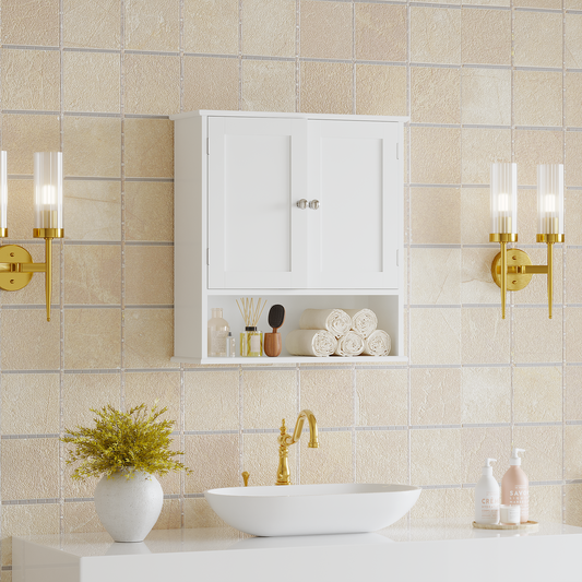 Bathroom Wall Cabinet With Door, Over Toilet Storage Cabinet With And Adjustable Shelves, 3-Tier Medicine Cabinet Wall Mounted, For Bathroom, Kitchen, Entryway, Laundry Room, White