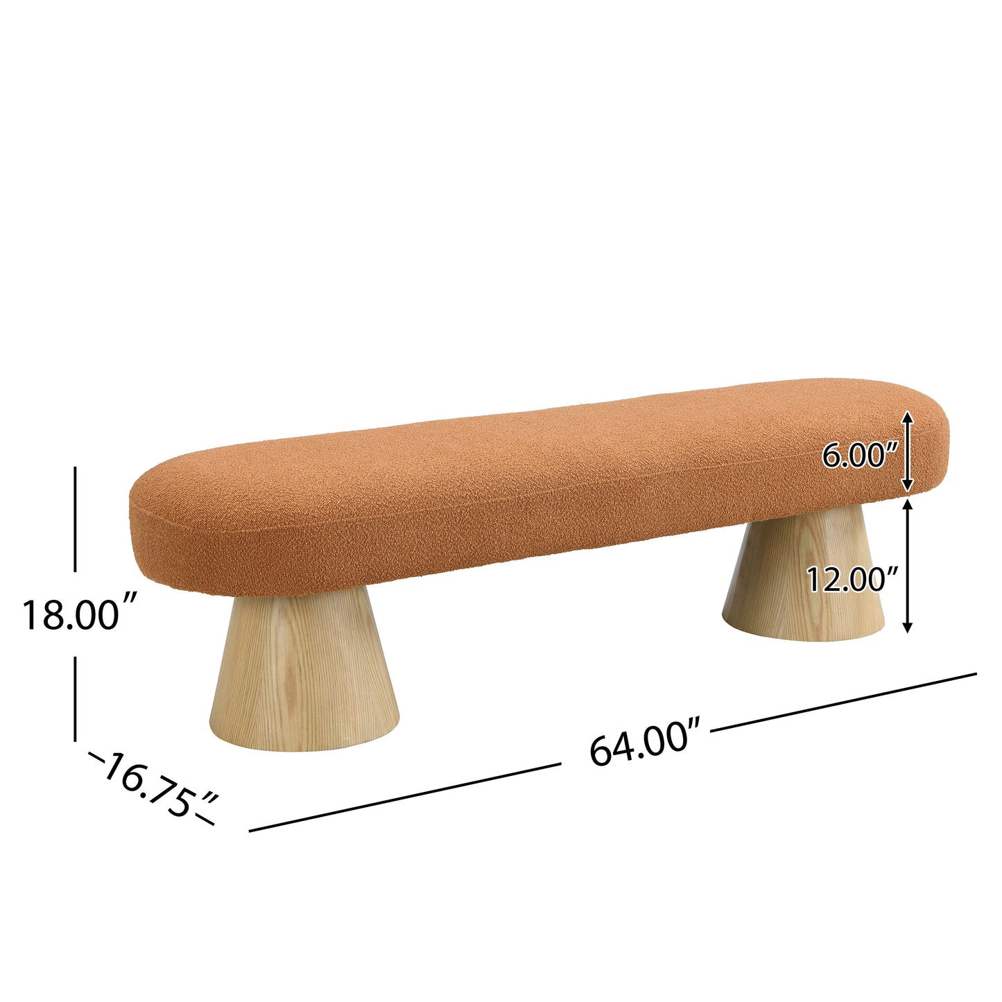 Dining Bench For Dining Room, Upholstered Bedroom End Of Bed Entryway Bench, Boucle Ottoman For Living Room, 64 L Orange Stool Top, 300 LBS Weight Capacity