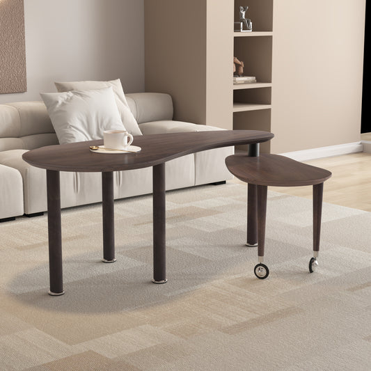 360 Degree Rotatable Coffee Table With Walnut Color Wood Grain OAK Veneer Tabletop For Living Room, Bedroom, Rotating Cocktail Table With Solid Rubber Wood Legs, Waterproof And Wear-resistant PU Paint