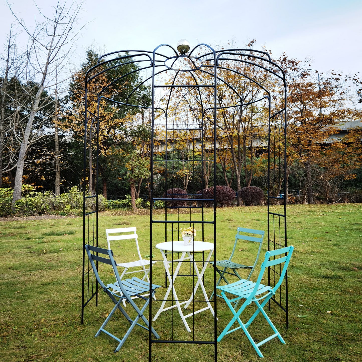 Metal Garden Arch Iron Garden Arbors Gazebo Dia81.3  X 114.2  High Birdcage Shape Pergola Pavilion For Wedding CeremonyOutdoor Black