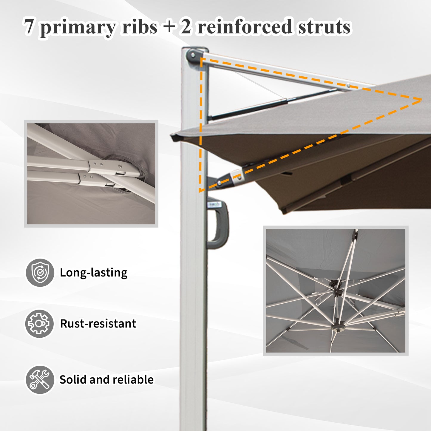 9 Ft. Aluminum Cantilever Tilt Patio Umbrella With Center Pole, Gray  Base Not Included