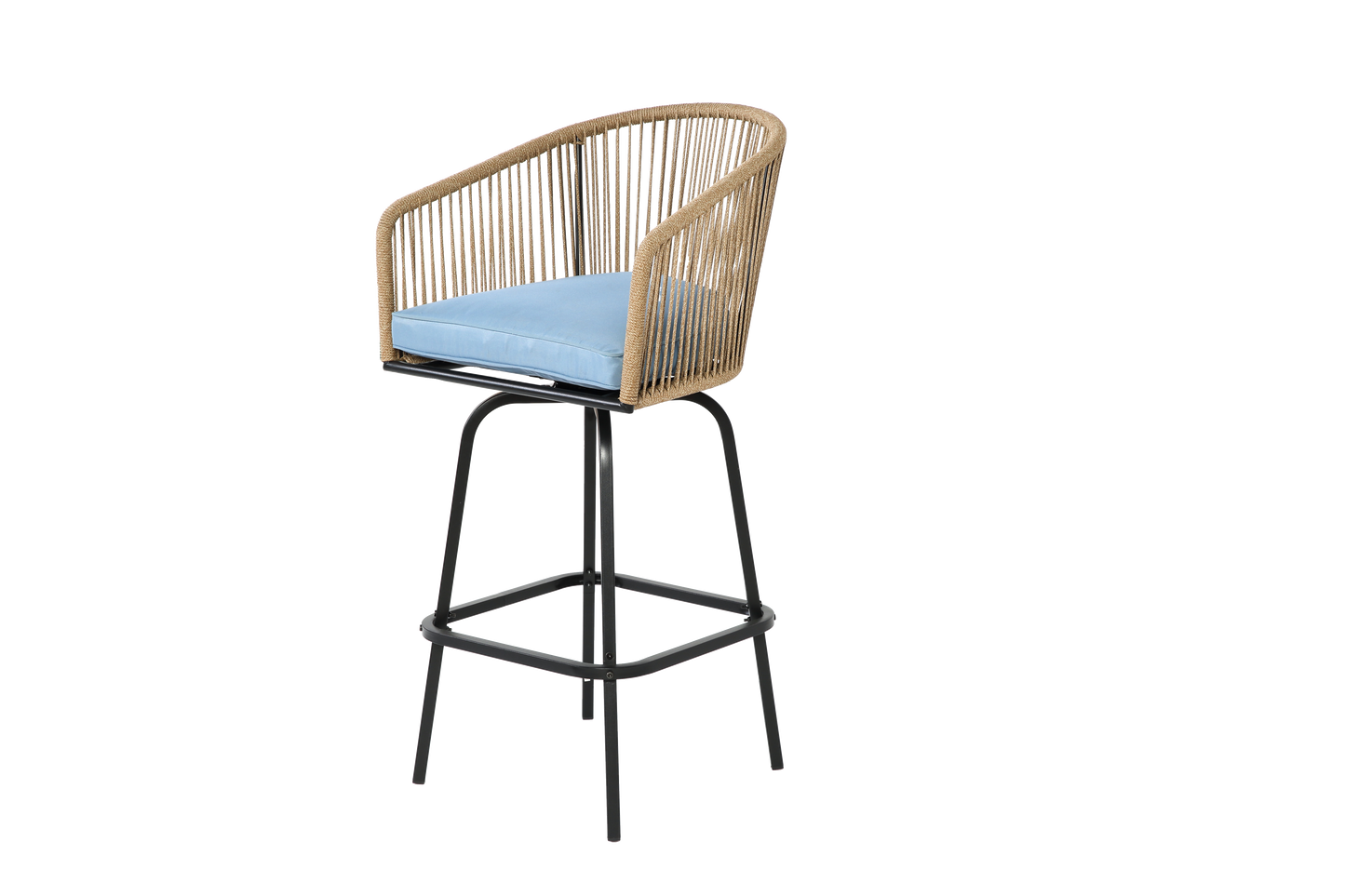 Outdoor Bar Stools Set Of 4, 4-Piece Patio Bar Stools With Armrests, All Weather Rattan Bar Chairs With Backrest, Wicker Bar Stools For Backyard, Garden, Pool, Balcony And Deck-Blue