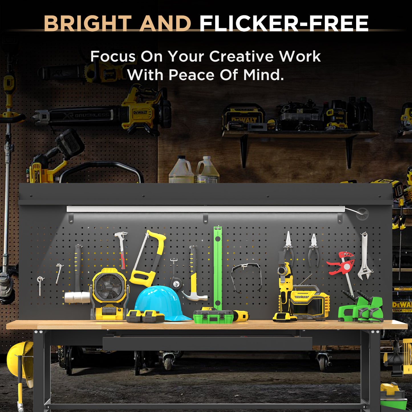 60in  Workbench With Drawers ,Solid Wood Top, 2000 Lbs Capacity, Adjustable Height Garage Work Table With Power Outlet, LED Light, Wheels Or Leveling Feet